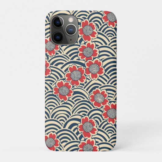 Rode Sakura Navy Wave Crème Japans Patroon Case-Mate iPhone Case (Achterkant)