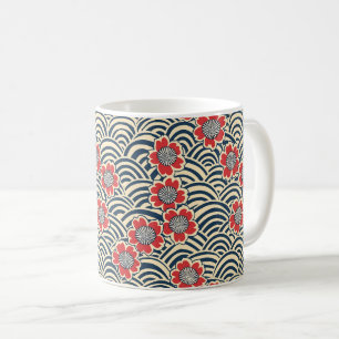 Rode Sakura Navy Wave Crème Japans Patroon Koffiemok