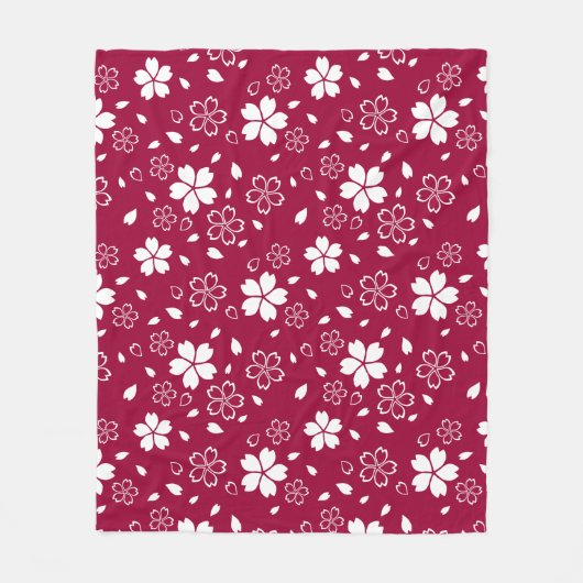 Rode Sakura Patroon Fleece Dekbed Deken (Voorkant)