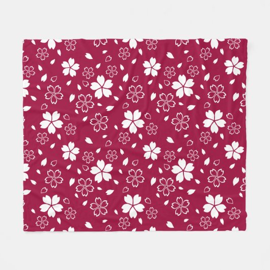 Rode Sakura Patroon Fleece Dekbed Deken (Voorkant (Horizontaal))