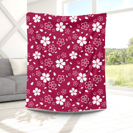 Rode Sakura Patroon Fleece Dekbed Deken
