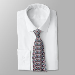 Rode, Salie, Blauw, Zwart & Wit Bloemen Damast Stropdas