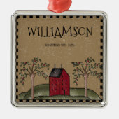 RODE SALTBOX-HUISGEZINSNAAM RUSTIC METALEN ORNAMENT (Voorkant)