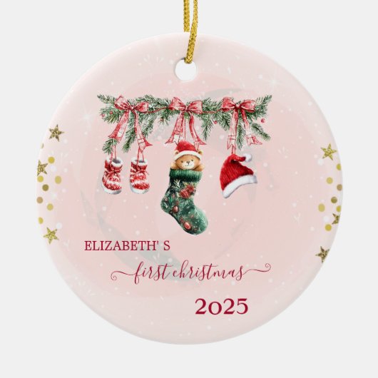 Rode Santa Baby Beer Kerstkleding Vakantie Keramisch Ornament (Voorkant)