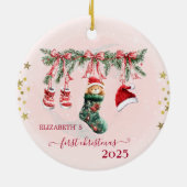 Rode Santa Baby Beer Kerstkleding Vakantie Keramisch Ornament (Achterkant)