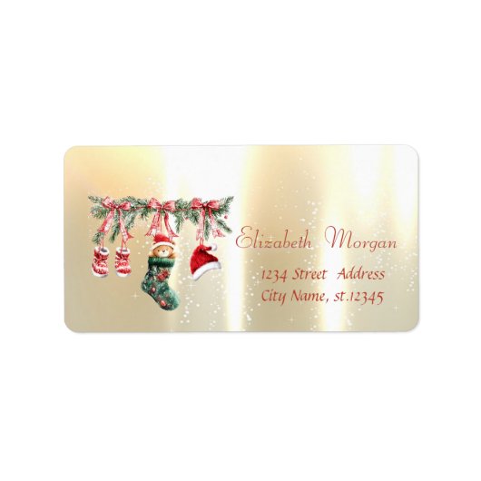 Rode Santa Baby Beer Kerstmiskleding Goud Etiket (Voorkant)