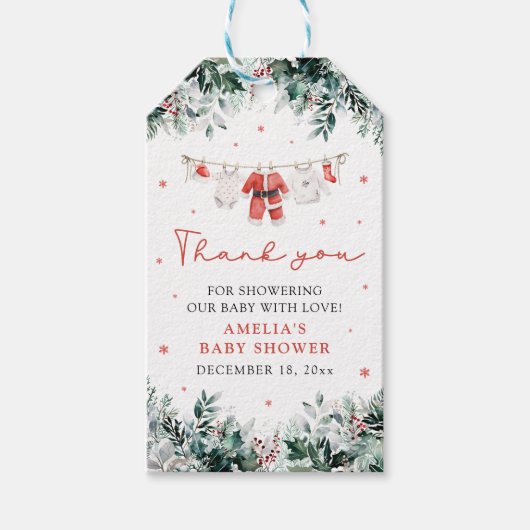 Rode Santa Baby Christmas Clothesline Baby shower Cadeaulabel (Voorkant)