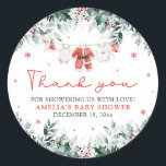 Rode Santa Baby Christmas Clothesline Baby shower Ronde Sticker<br><div class="desc">Voeg een feestelijk tintje toe aan uw baby shower met onze Red Santa Baby Christmas Clothesline Baby shower Classic Round Stickers! Met schattige rode babykleding die aan een waslijn met kerstthema hangt, zijn deze ronde stickers ideaal voor het afdichten van enveloppen, het decoreren van fastbags of het toevoegen van een...</div>