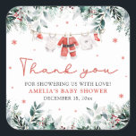 Rode Santa Baby Christmas Clothesline Baby shower Vierkante Sticker<br><div class="desc">Voeg een feestelijke flair toe aan uw baby shower met onze Rode Kerstman Baby Kerst Clothesline Baby shower Square Stickers! Met schattige rode kerstbabykleding op een feestelijke waslijn, zijn deze stickers ideaal voor het versieren van gunstzakken, cadeaudozen of zelfs uitnodigingen. Het charmante ontwerp voegt een vleugje vakantiegevoel toe aan uw...</div>