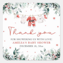 Rode Santa Baby Christmas Clothesline Baby shower Vierkante Sticker