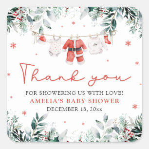 Rode Santa Baby Christmas Clothesline Baby shower Vierkante Sticker