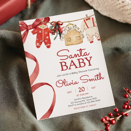 Rode Santa Baby Kerst Baby shower Kaart