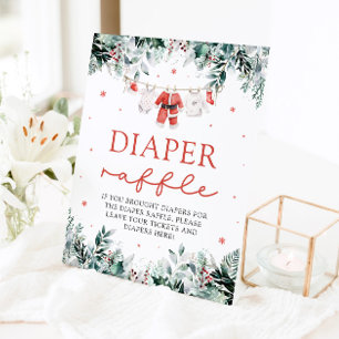 Rode Santa Baby Kerst Baby shower Luier Raffle Reclamebord Met Voetstuk