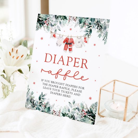 Rode Santa Baby Kerst Baby shower Luier Raffle Reclamebord Met Voetstuk