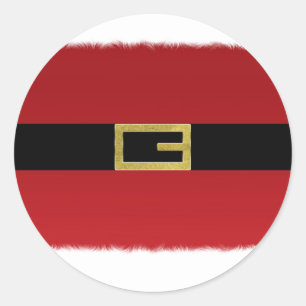 Rode Santa Claus riem & witte bont Kerst Ronde Sticker