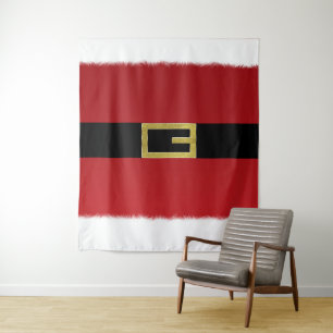 Rode Santa Claus riem & witte bont Kerstvakantie Wandkleed