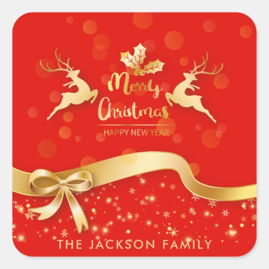 Rode  Santa Claus-vliegende rendiersterren Vierkante Sticker (Voorkant)