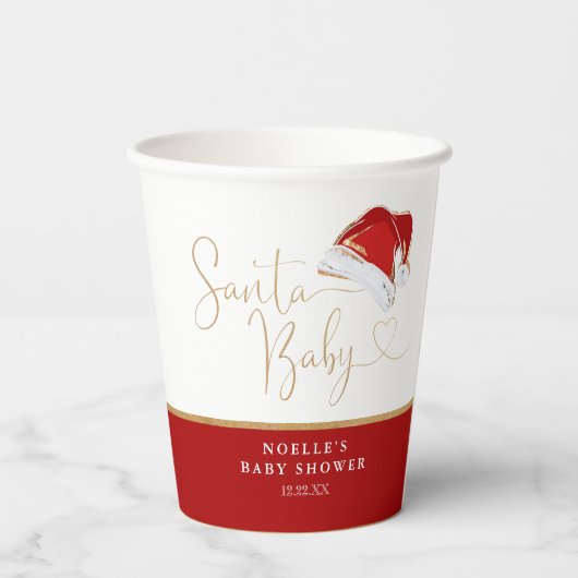Rode Santa Hat Kerstmis Santa Baby Baby shower Papieren Bekers (Achterkant)
