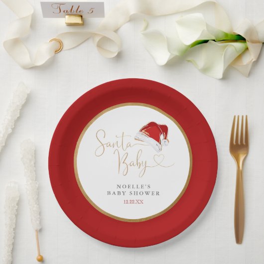Rode Santa Hat Kerstmis Santa Baby Baby shower Papieren Bordje (Huwelijk)
