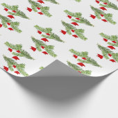 Rode Santa Hat Ornamenten Pine Branches Kerst Cadeaupapier (Hoek)