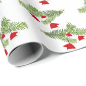Rode Santa Hat Ornamenten Pine Branches Kerst Cadeaupapier (Rol Hoek)