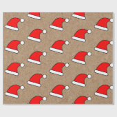 Rode Santa Hat Patroon op Rustieke Kraft Achtergro Cadeaupapier (Vlak)