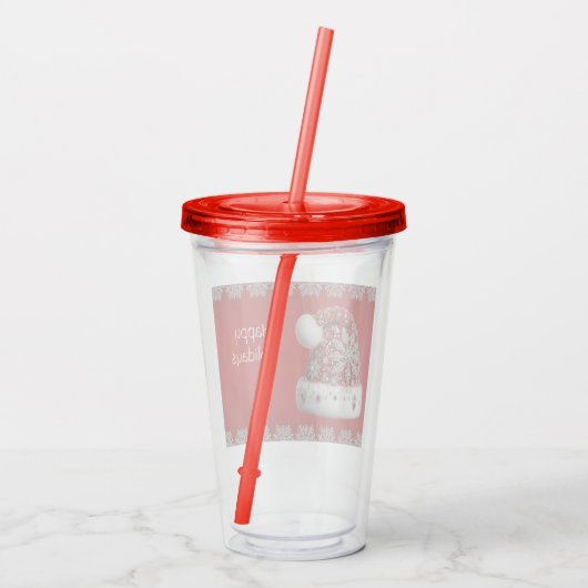 Rode Santa Hat Vakantie Acryl Tumbler Acryl Drinkbeker (Achterkant)