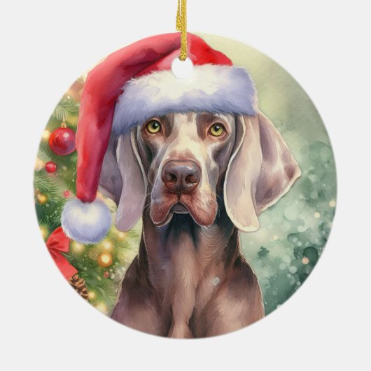 Rode Santa Hat Weimaraner Hondenkerst Keramisch Ornament (Achterkant)