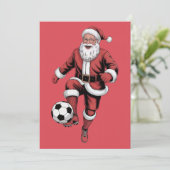 Rode Santa Soccer Speler Leuke Kerstvakantie Kaart (Staand voorkant)