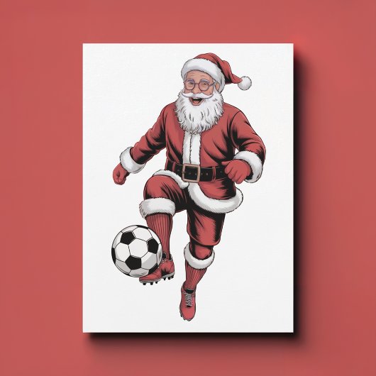 Rode Santa Soccer Speler Leuke Kerstvakantie Kaart