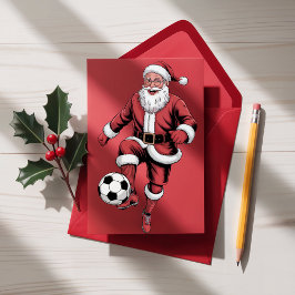 Rode Santa Soccer Speler Leuke Kerstvakantie Kaart