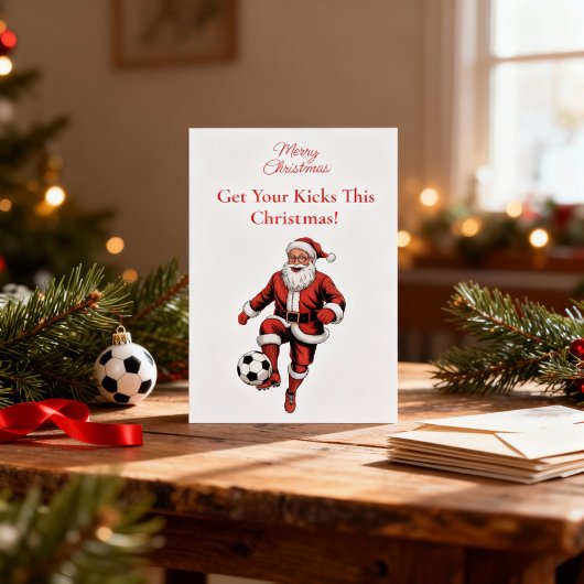 Rode Santa Soccer Speler Leuke Kerstvakantie Kaart