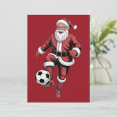 Rode Santa Soccer Speler Leuke Kerstvakantie Kaart (Staand voorkant)