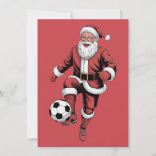 Rode Santa Soccer Speler Leuke Kerstvakantie Kaart