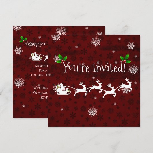 Rode Santa's Sleigh en Reindeer Invitation Kaart (Voorkant / Achterkant)
