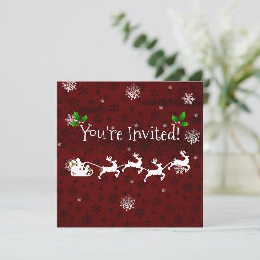 Rode Santa's Sleigh en Reindeer Invitation Kaart (Staand voorkant)