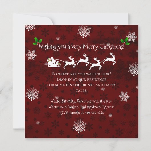 Rode Santa's Sleigh en Reindeer Invitation Kaart (Achterkant)