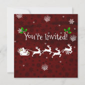 Rode Santa's Sleigh en Reindeer Invitation Kaart (Voorkant)