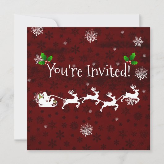 Rode Santa's Sleigh en Reindeer Invitation Kaart (Voorkant)