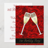 Rode Satijn 21ste Verjaardag Uitnodigingen (Voorkant / Achterkant)
