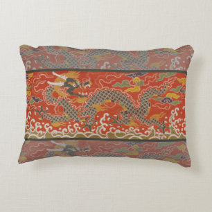 Rode Satijn Brocade met Cloud Chinese Dragon Accent Kussen