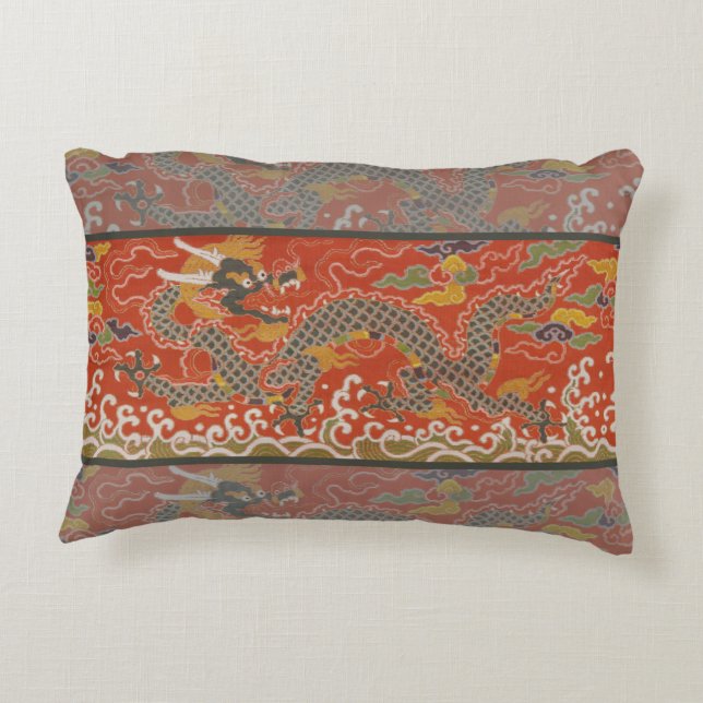 Rode Satijn Brocade met Cloud Chinese Dragon Accent Kussen (Achterkant)
