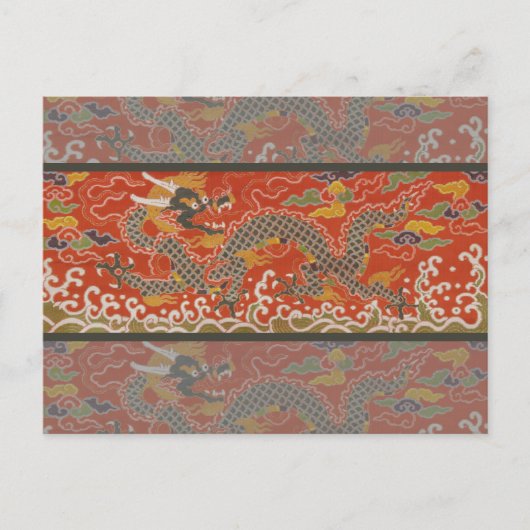 Rode Satijn Brocade met Cloud Chinese Dragon Briefkaart (Voorkant)