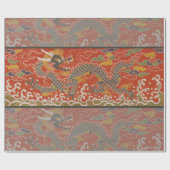 Rode Satijn Brocade met Cloud Chinese Dragon Cadeaupapier (Vlak)