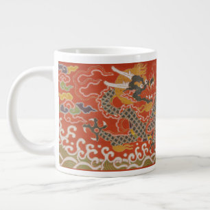 Rode Satijn Brocade met Cloud Chinese Dragon Grote Koffiekop
