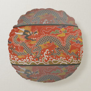 Rode Satijn Brocade met Cloud Chinese Dragon Rond Kussen