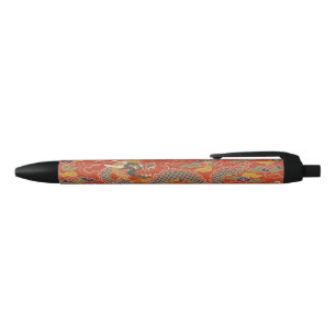 Rode Satijn Brocade met Cloud Chinese Dragon Zwarte Inkt Pen