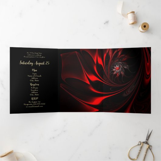 Rode Satijn Quinceanera Party uitnodiging (Binnen)