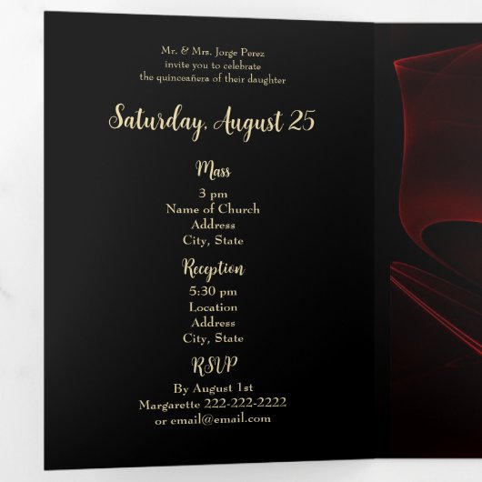 Rode Satijn Quinceanera Party uitnodiging (Binnenzijde eerst)