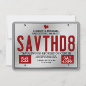 Rode Save-the-Date-aankondigingen met nummerplaat Save The Date (Voorkant)